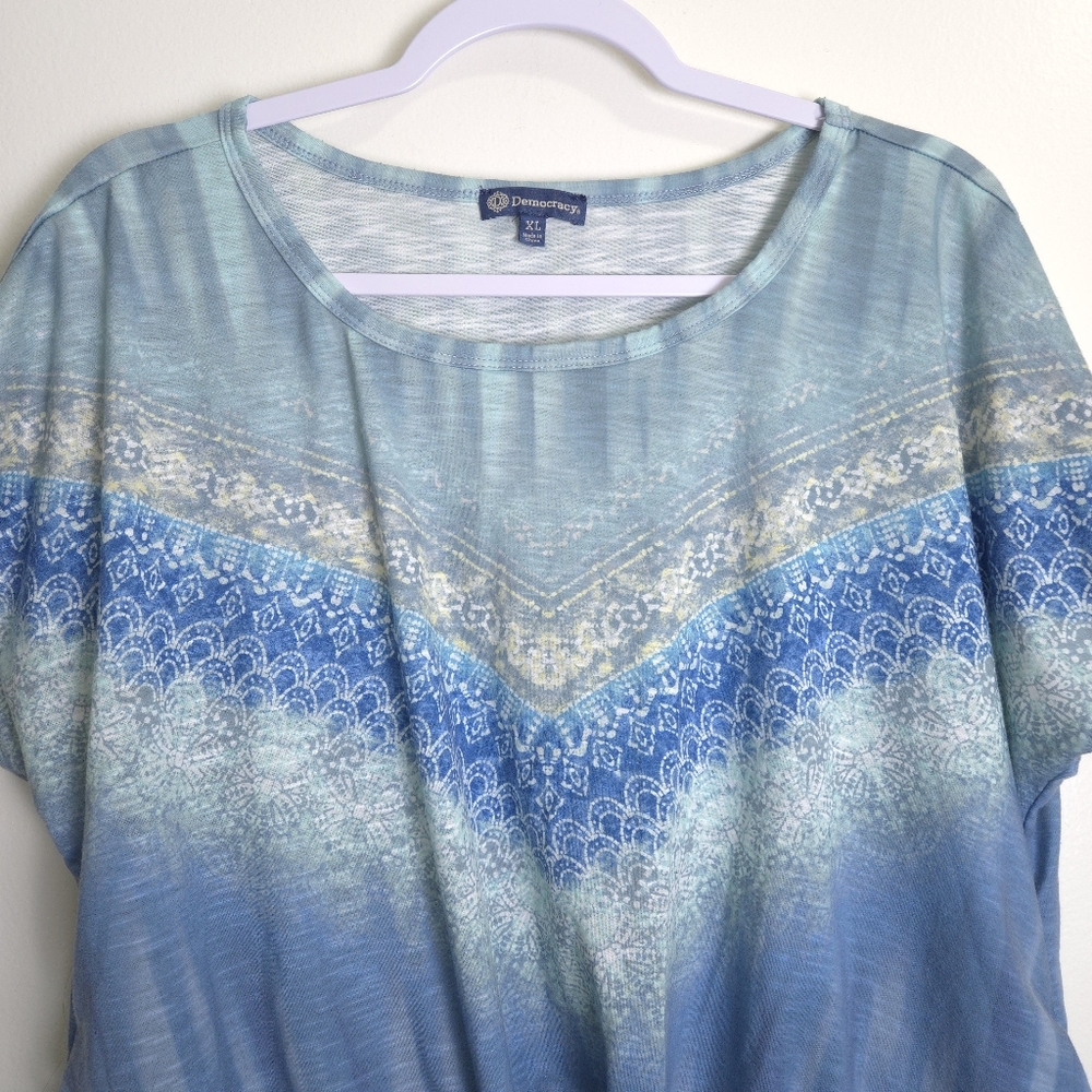 Democracy Ombré Tie Dye‎ Print Slub Knit Knot-Front Tee XL - Picture 3 of 9